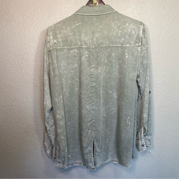 Molly Isadora Shirt Women 1X Sage Button Down Lyocell Distressed Casual Travel - Picture 3 of 11